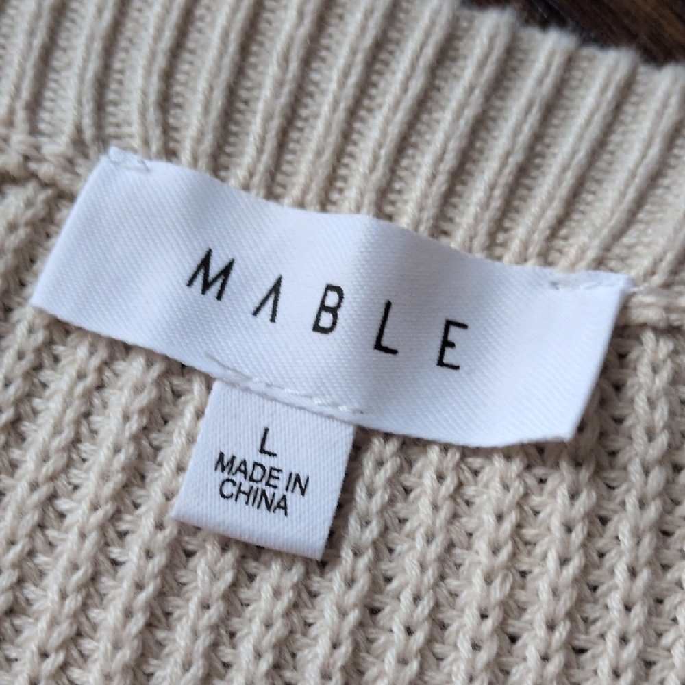 MABLE I Cream Off Shoulder Self-Tie Strap Button Down Cardigan Sweater, L - Picture 8 of 14